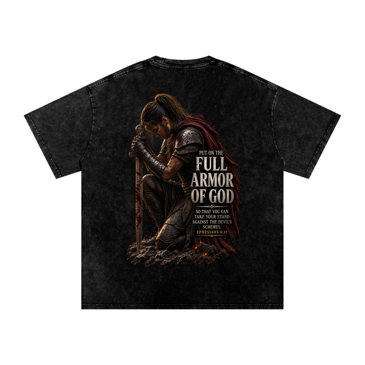Snow Washed Oversized Cotton T-Shirt: Full Armor Of God