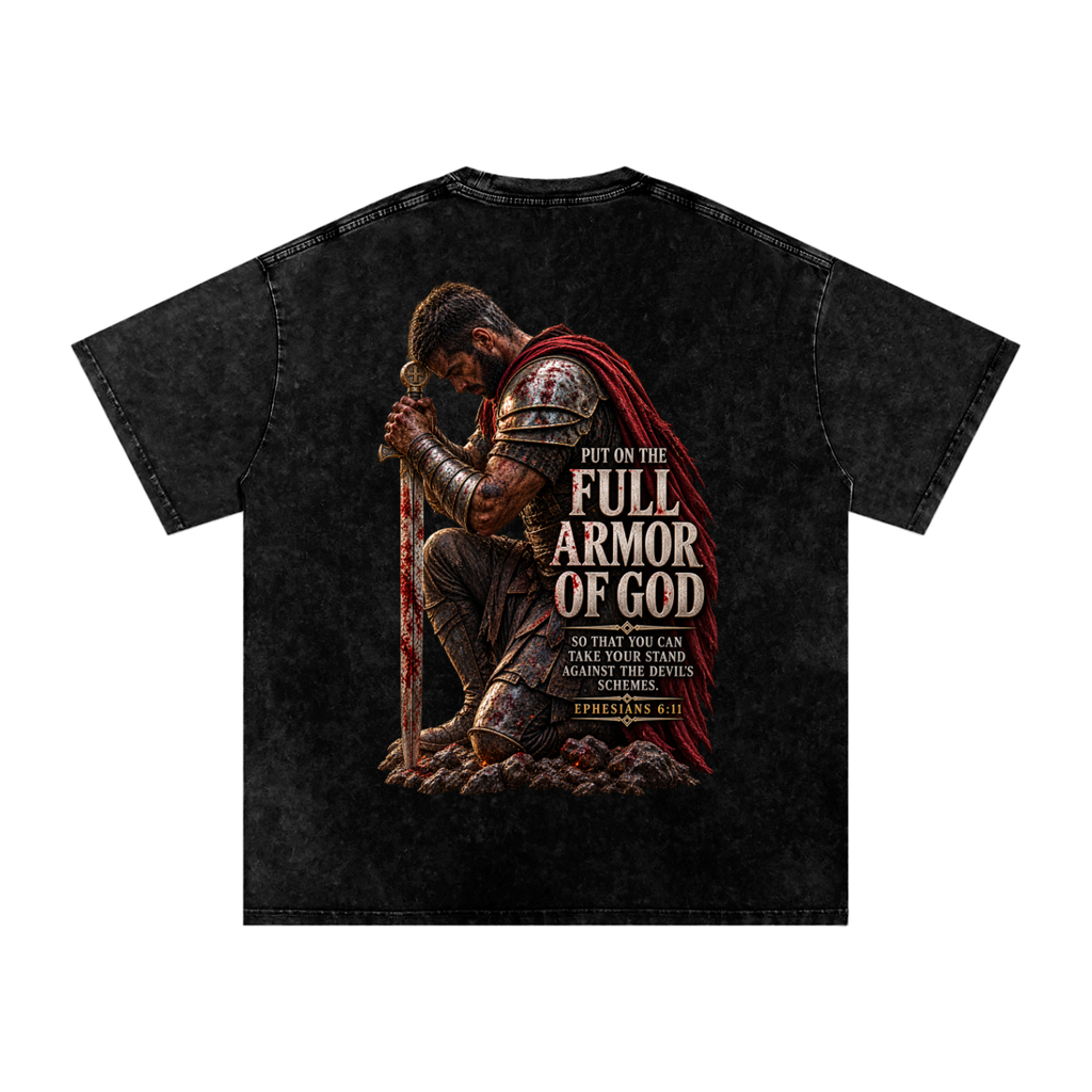 Snow Washed Oversized Cotton T-Shirt: Full Armor Of God