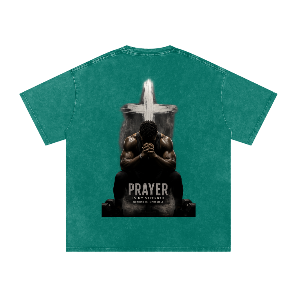 Snow Washed Oversized Cotton T-Shirt: Prayer Is My Strength