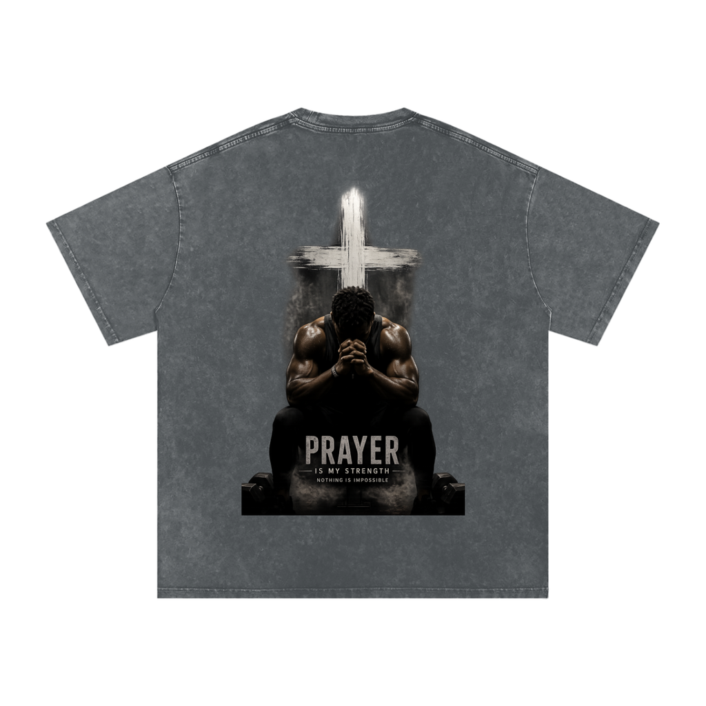 Snow Washed Oversized Cotton T-Shirt: Prayer Is My Strength