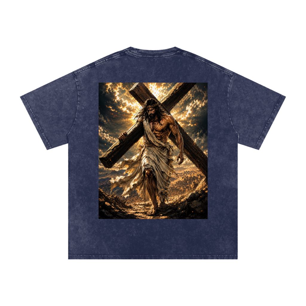 Snow Washed Oversized Cotton T-Shirt: Pick Up Your Cross