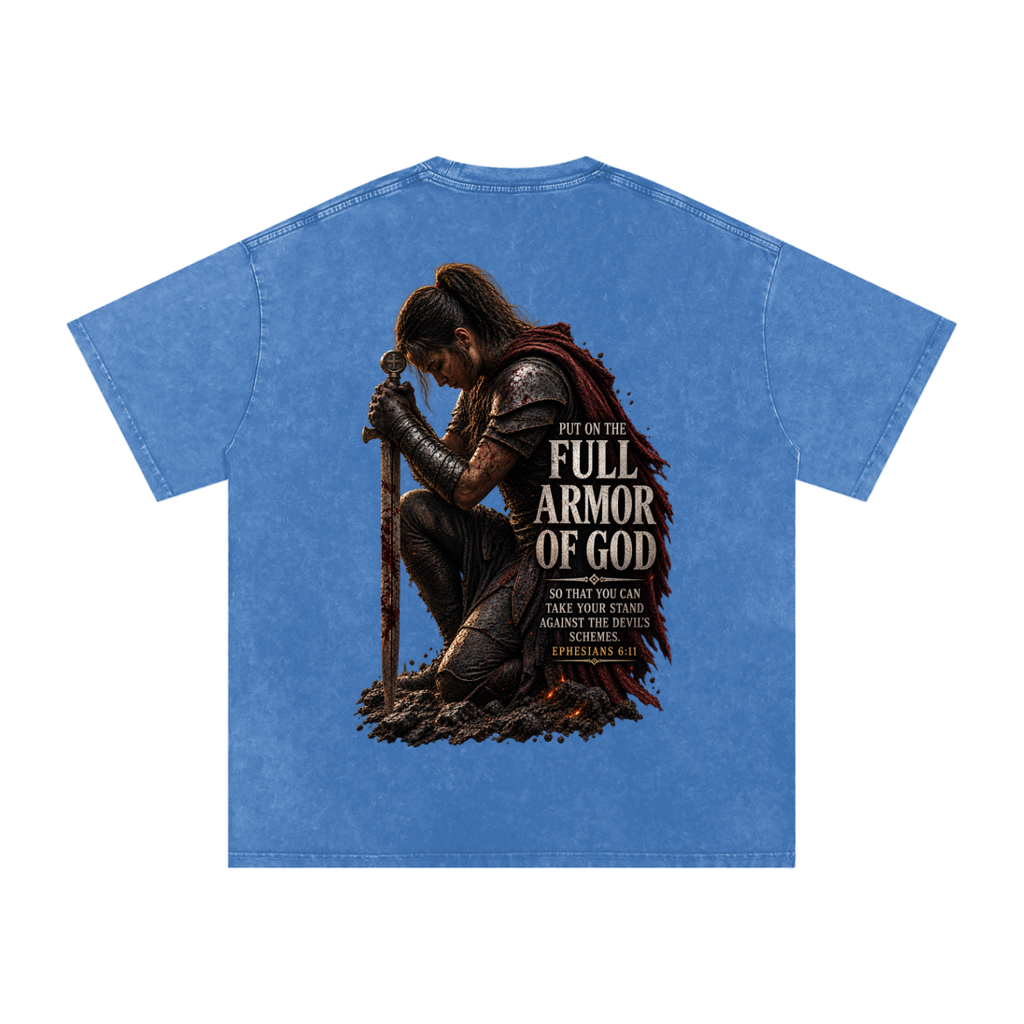 Snow Washed Oversized Cotton T-Shirt: Full Armor Of God