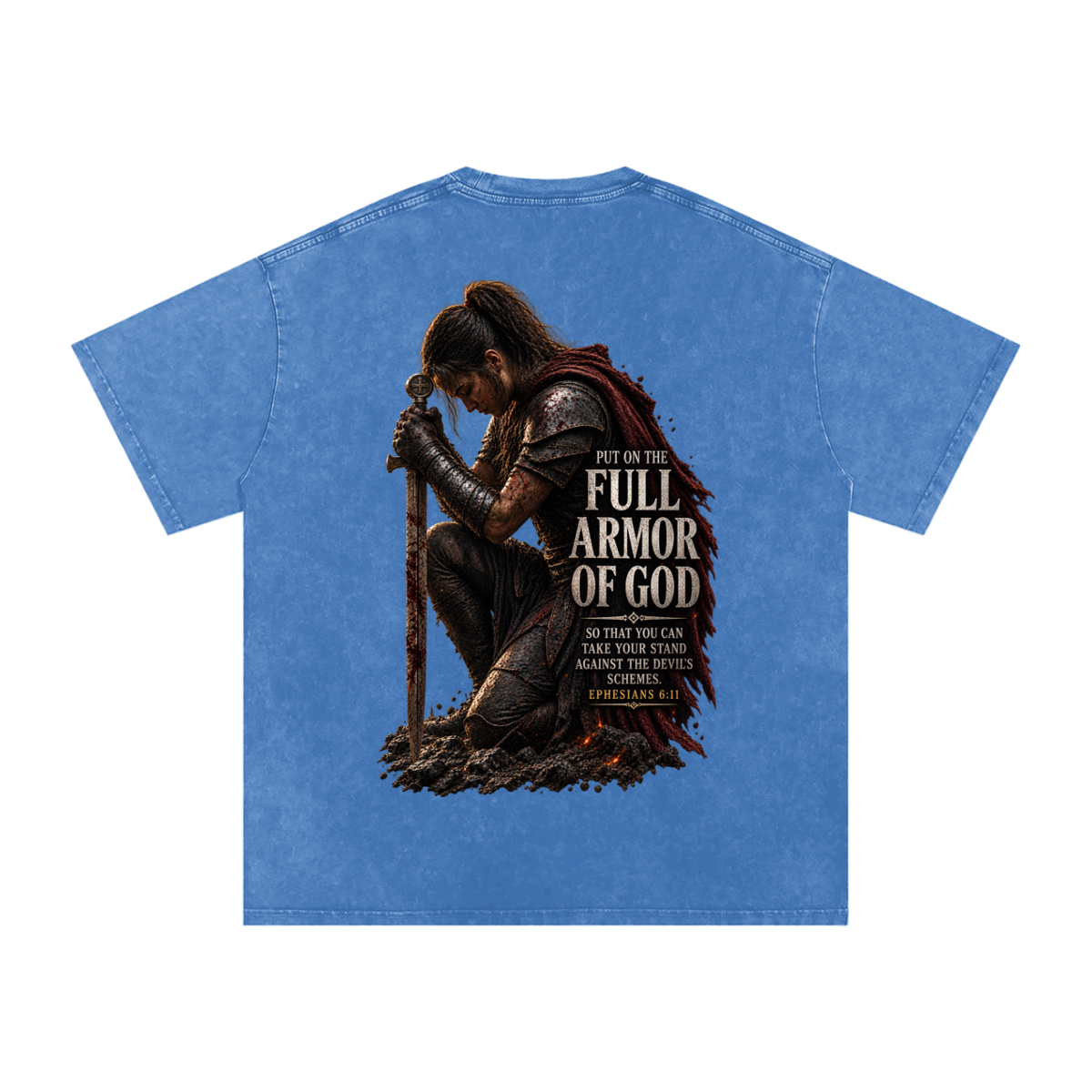 Snow Washed Oversized Cotton T-Shirt: Full Armor Of God