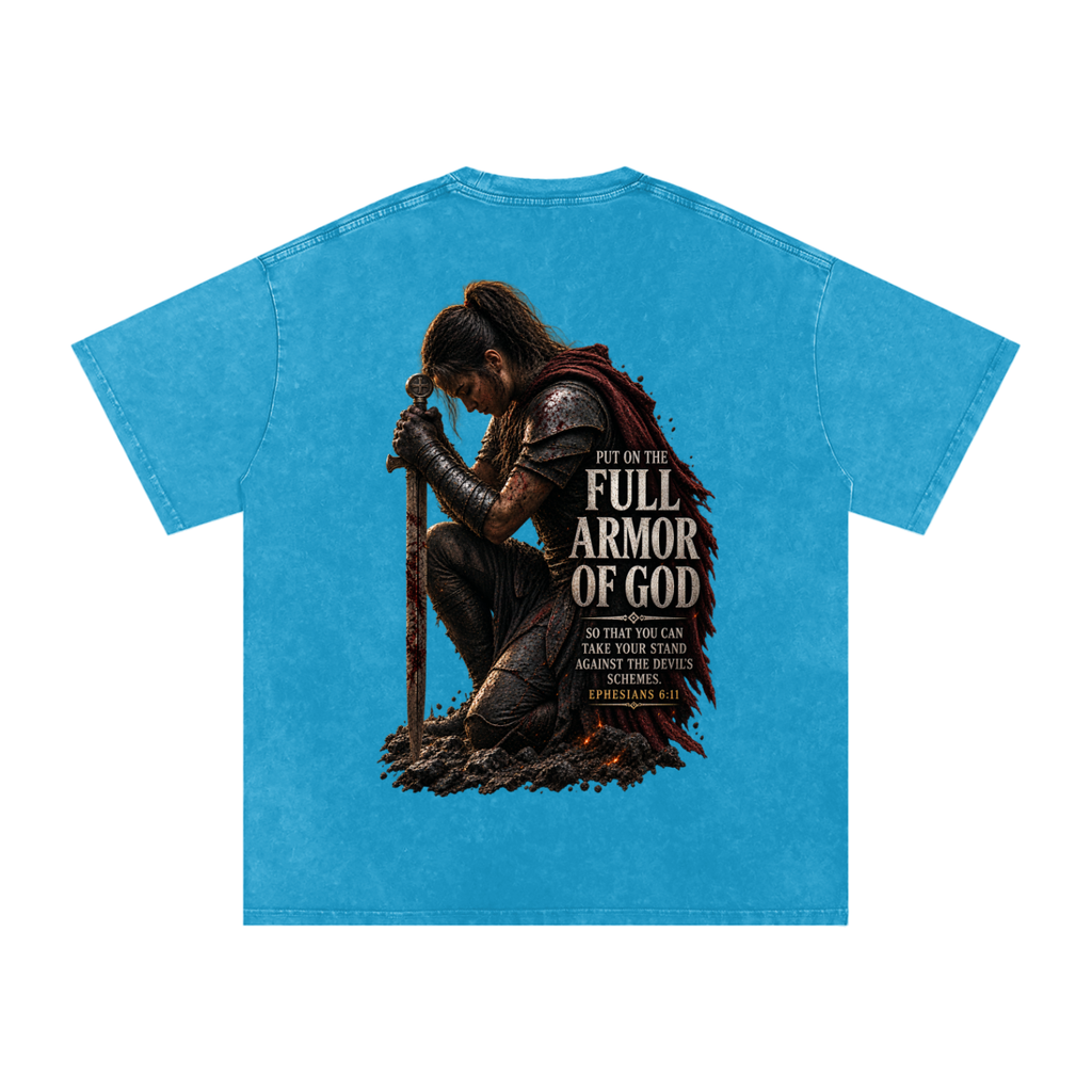 Snow Washed Oversized Cotton T-Shirt: Full Armor Of God