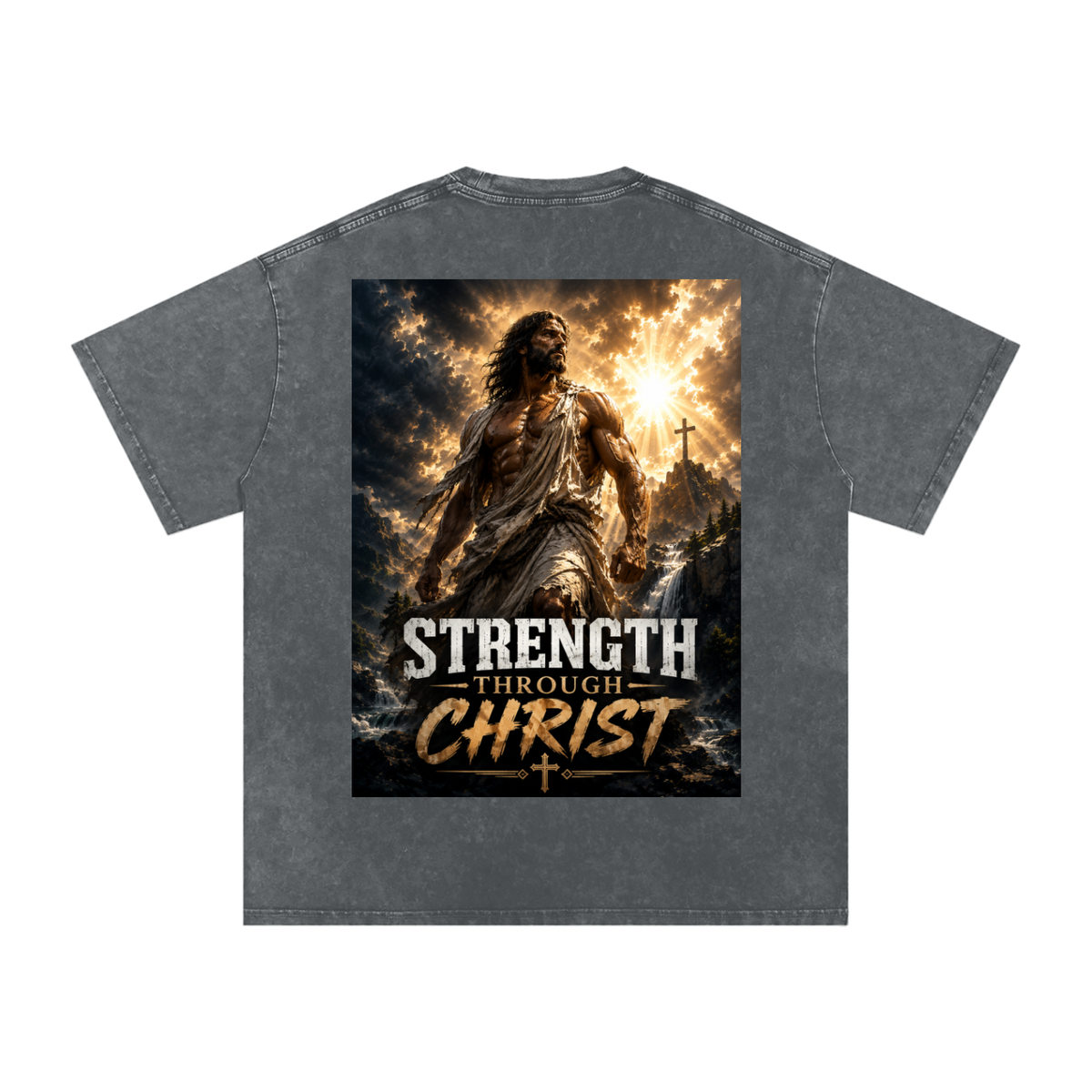 Snow Washed Oversized Cotton T-Shirt: Strength Through Christ