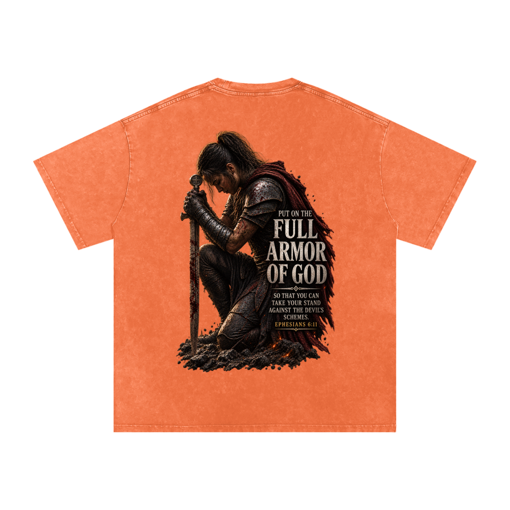 Snow Washed Oversized Cotton T-Shirt: Full Armor Of God