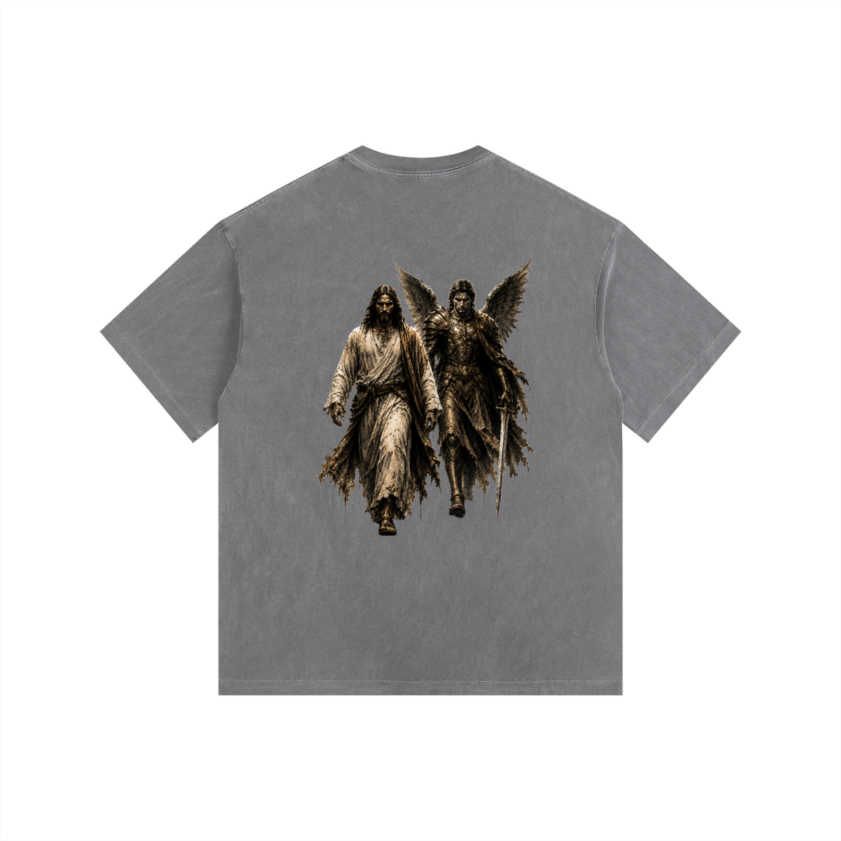 Vintage Washed Oversized Cotton T-Shirt: Archangel Michael