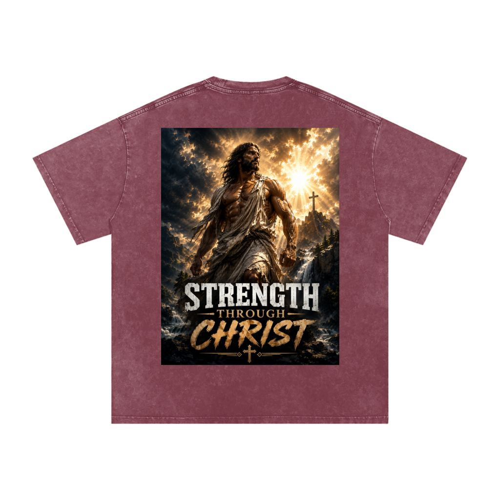 Snow Washed Oversized Cotton T-Shirt: Strength Through Christ