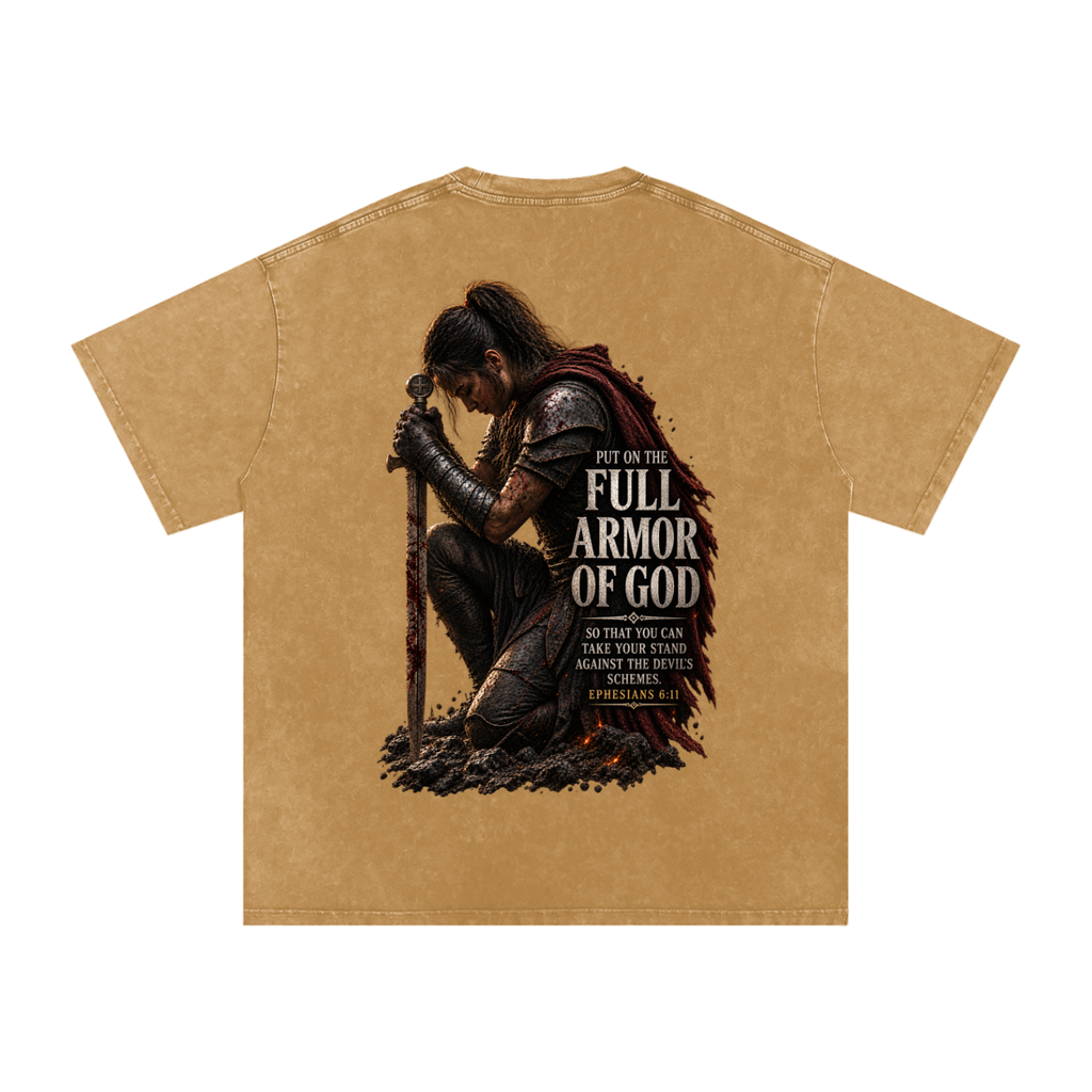 Snow Washed Oversized Cotton T-Shirt: Full Armor Of God