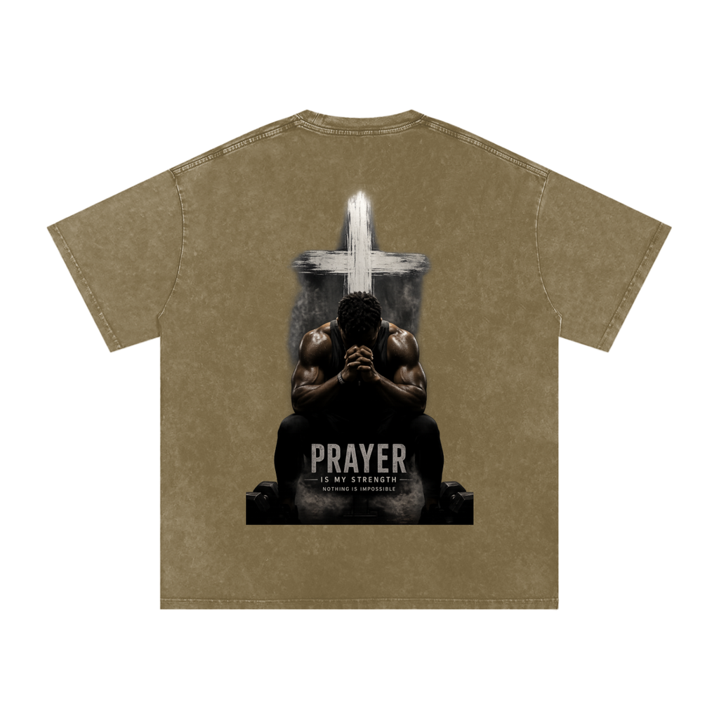 Snow Washed Oversized Cotton T-Shirt: Prayer Is My Strength