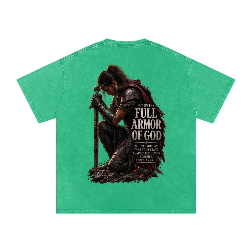 Snow Washed Oversized Cotton T-Shirt: Full Armor Of God