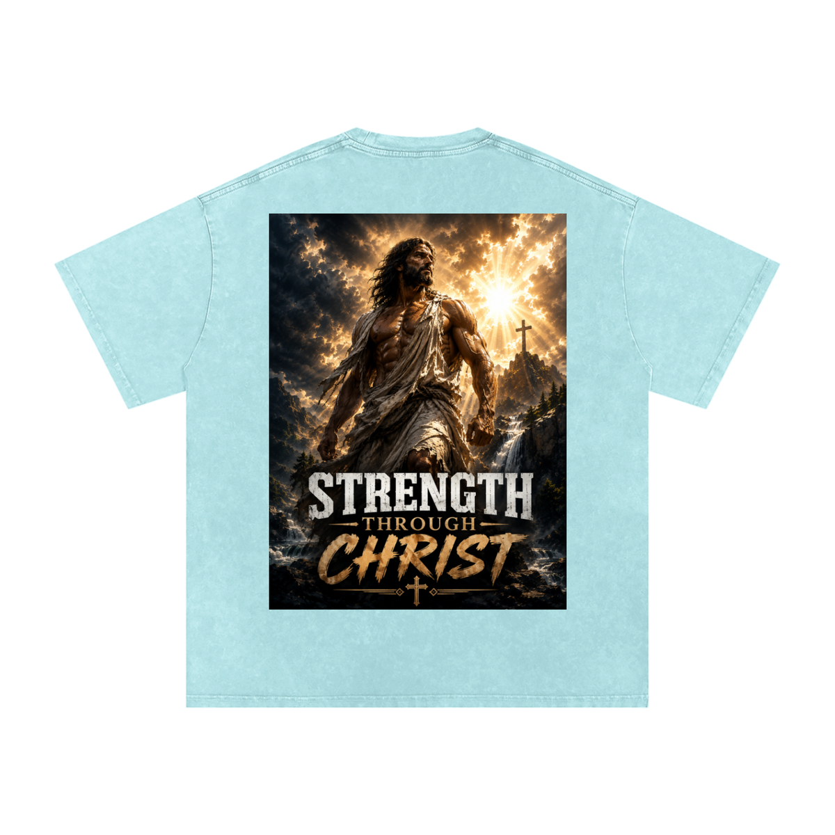 Snow Washed Oversized Cotton T-Shirt: Strength Through Christ