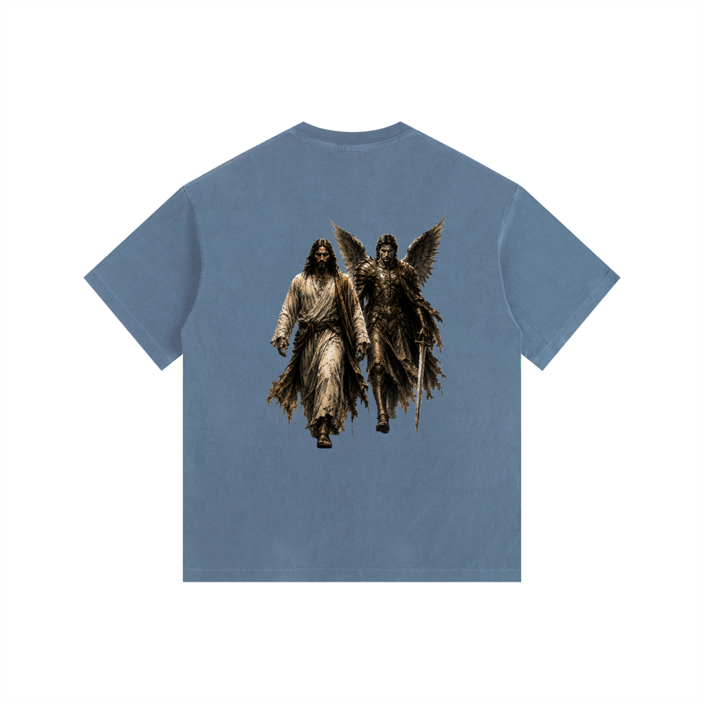 Vintage Washed Oversized Cotton T-Shirt: Archangel Michael