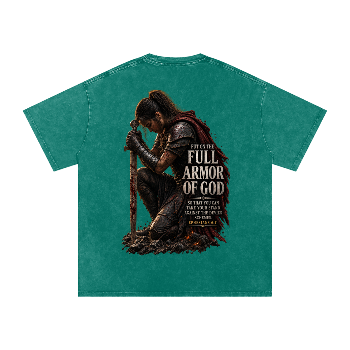 Snow Washed Oversized Cotton T-Shirt: Full Armor Of God