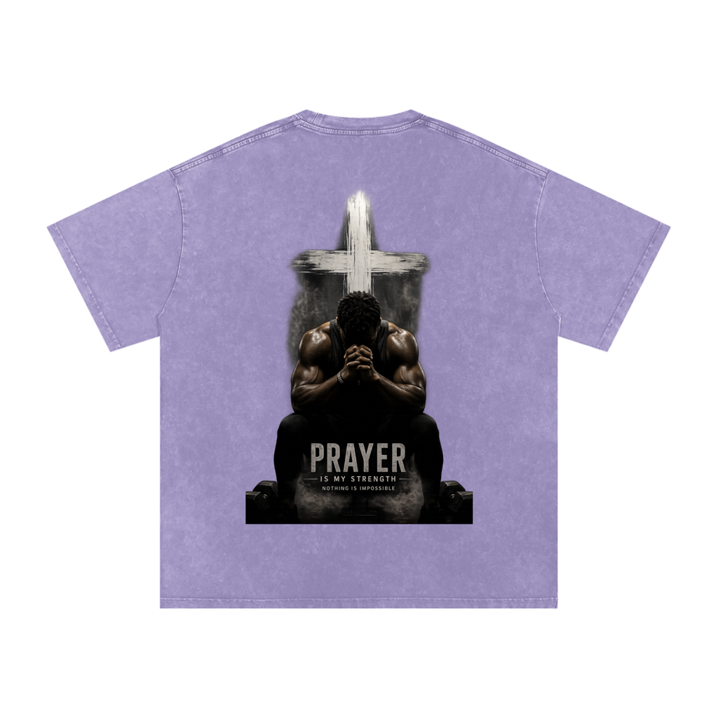 Snow Washed Oversized Cotton T-Shirt: Prayer Is My Strength