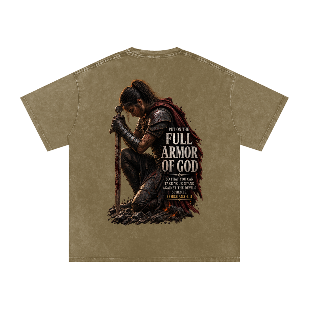 Snow Washed Oversized Cotton T-Shirt: Full Armor Of God