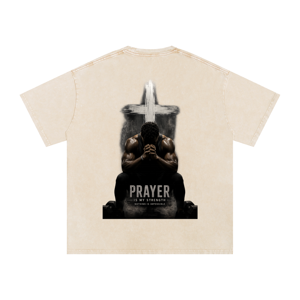 Snow Washed Oversized Cotton T-Shirt: Prayer Is My Strength