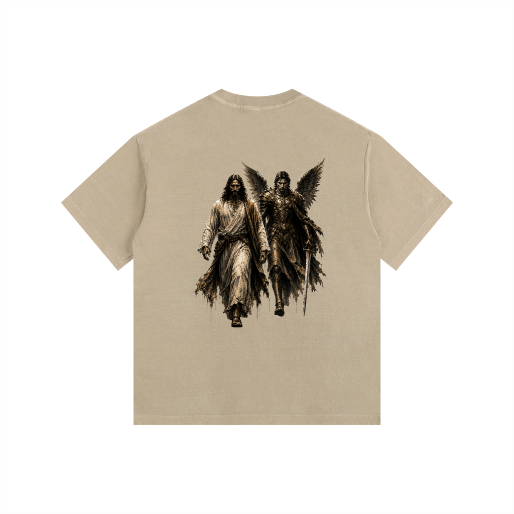Vintage Washed Oversized Cotton T-Shirt: Archangel Michael
