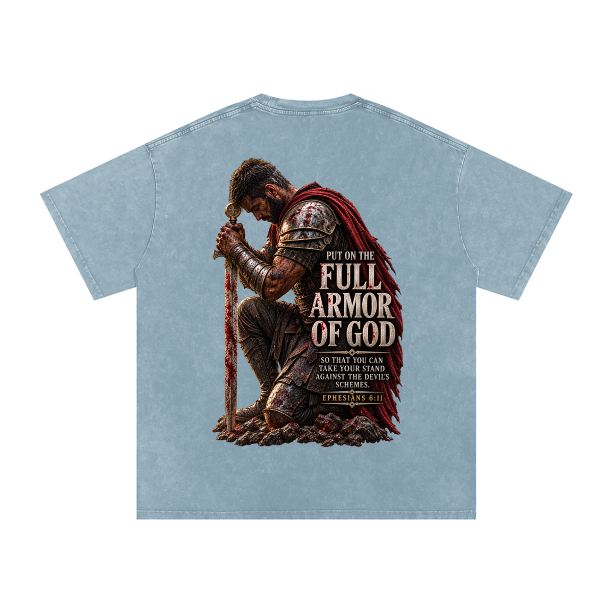 Snow Washed Oversized Cotton T-Shirt: Full Armor Of God