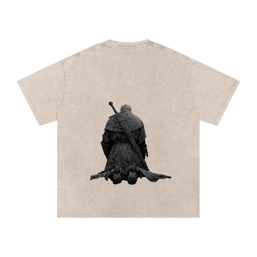 Snow Washed Oversized Cotton T-Shirt: Praying Warrior