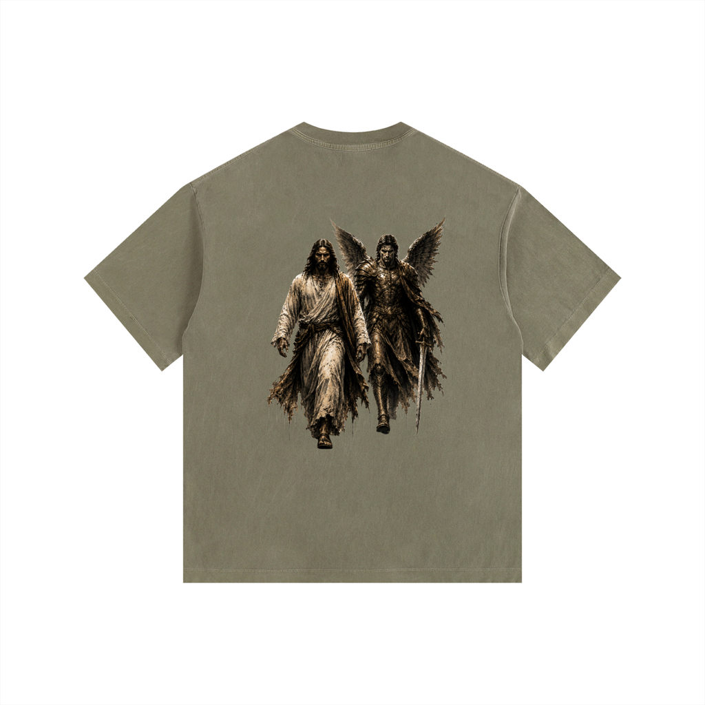 Vintage Washed Oversized Cotton T-Shirt: Archangel Michael