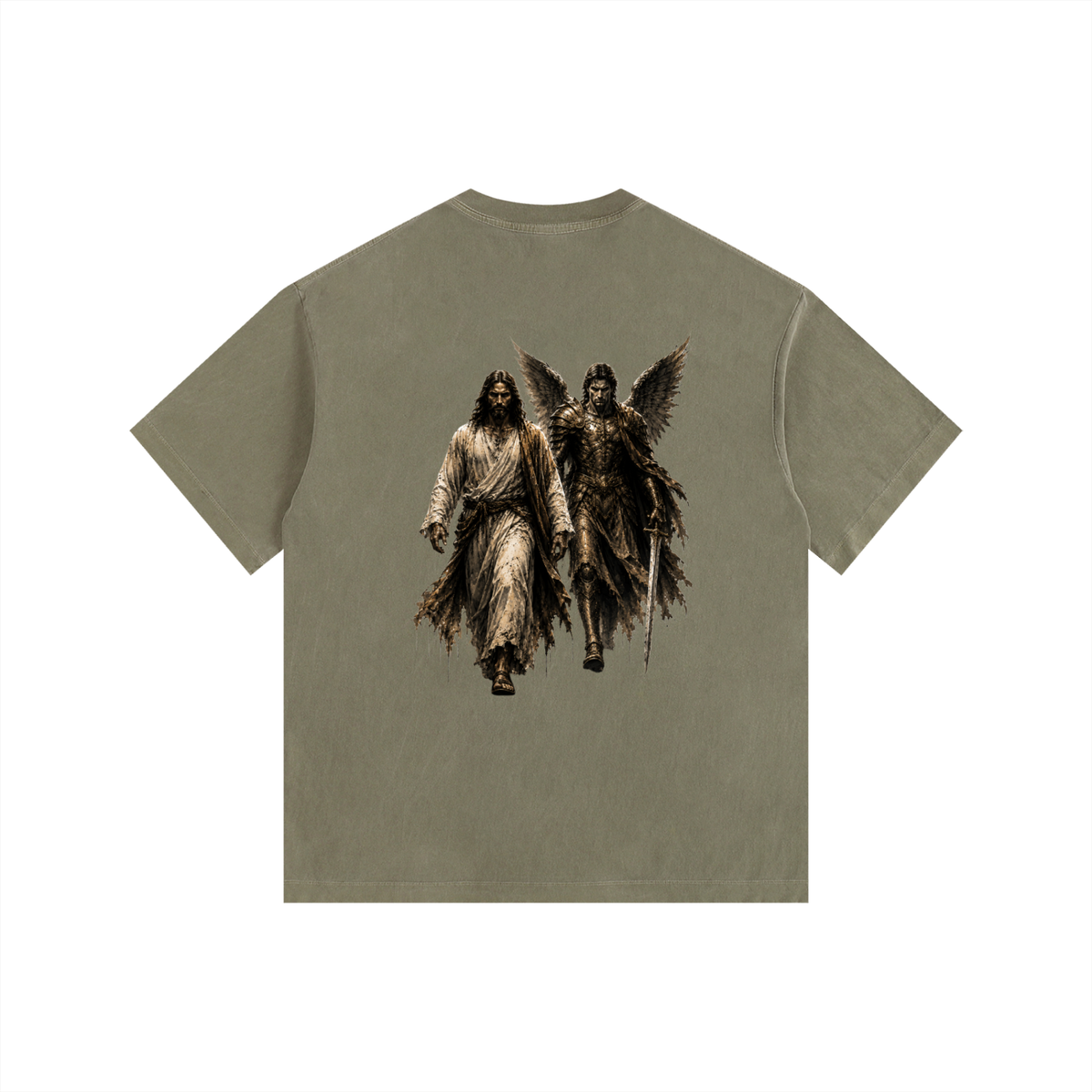 Vintage Washed Oversized Cotton T-Shirt: Archangel Michael