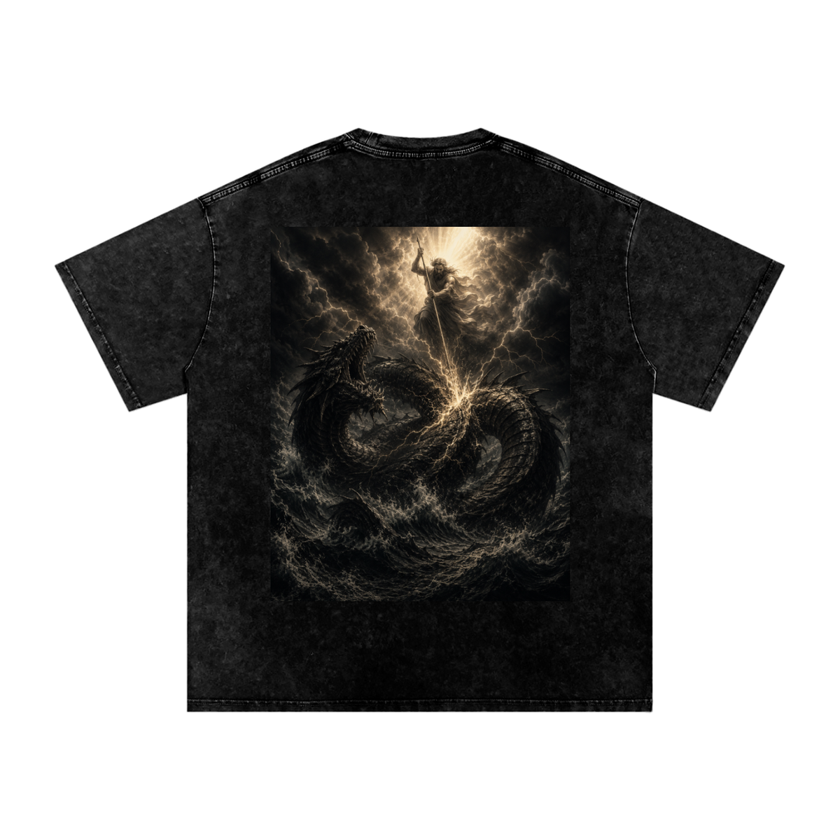 Snow Washed Oversized Cotton T-Shirt: Leviathan