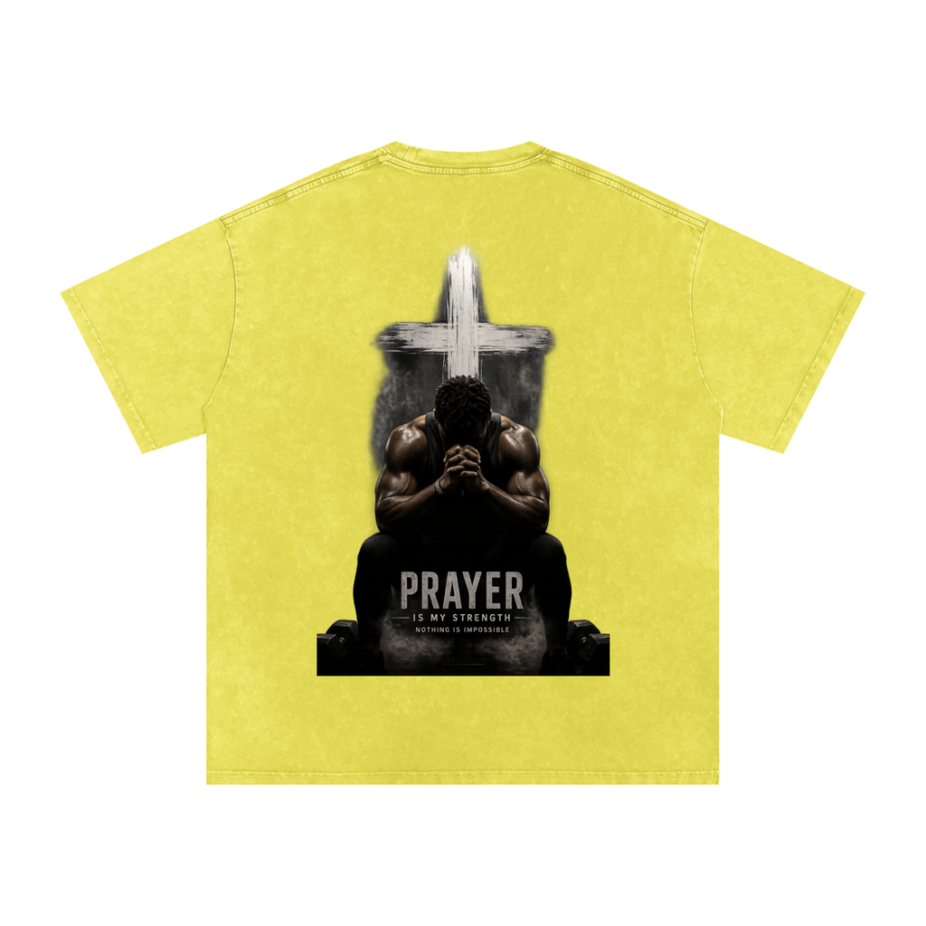 Snow Washed Oversized Cotton T-Shirt: Prayer Is My Strength