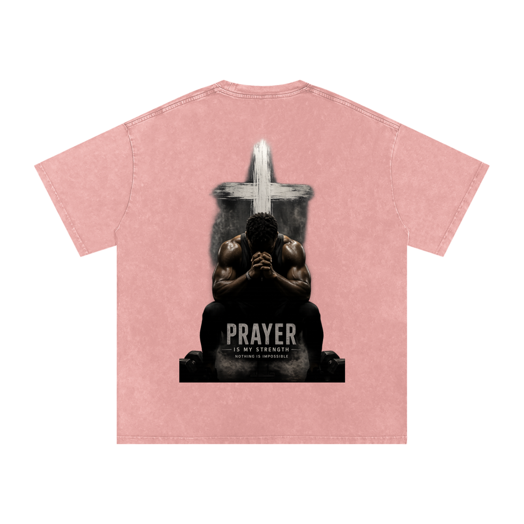 Snow Washed Oversized Cotton T-Shirt: Prayer Is My Strength
