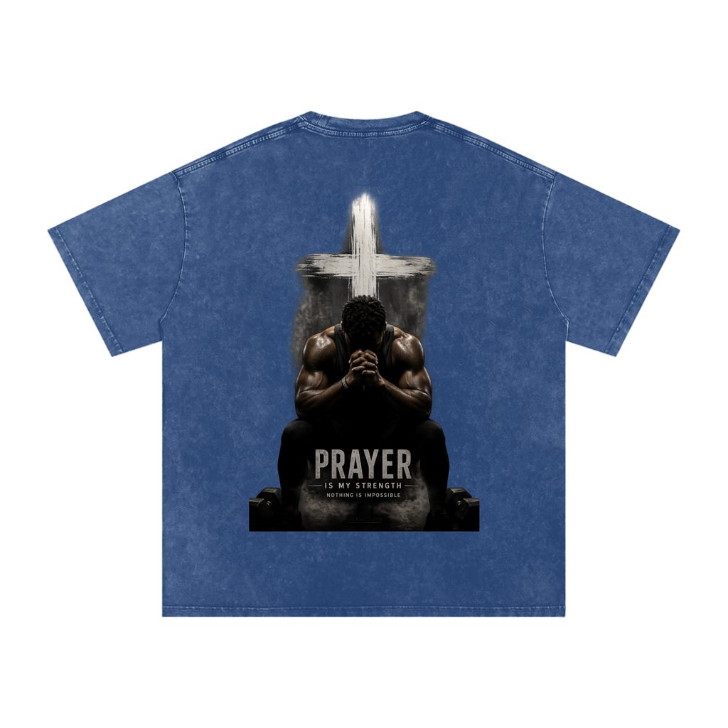 Snow Washed Oversized Cotton T-Shirt: Prayer Is My Strength