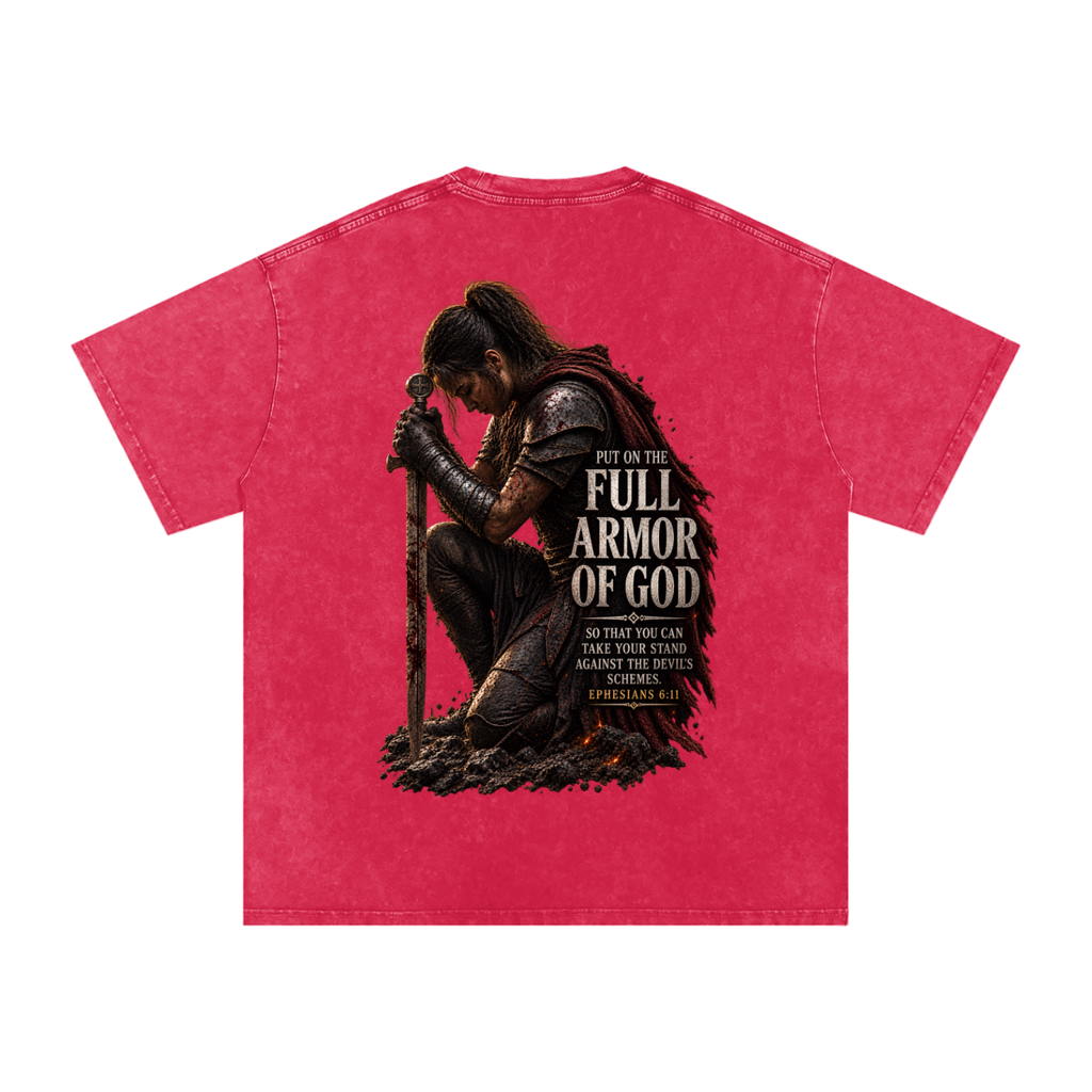 Snow Washed Oversized Cotton T-Shirt: Full Armor Of God