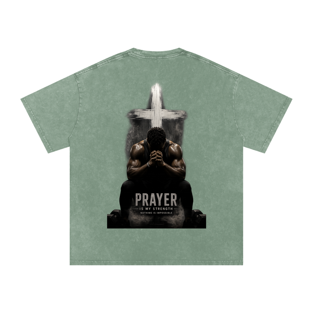 Snow Washed Oversized Cotton T-Shirt: Prayer Is My Strength