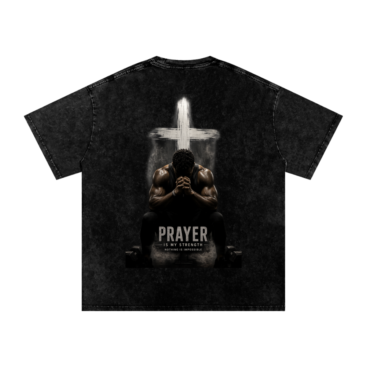 Snow Washed Oversized Cotton T-Shirt: Prayer Is My Strength