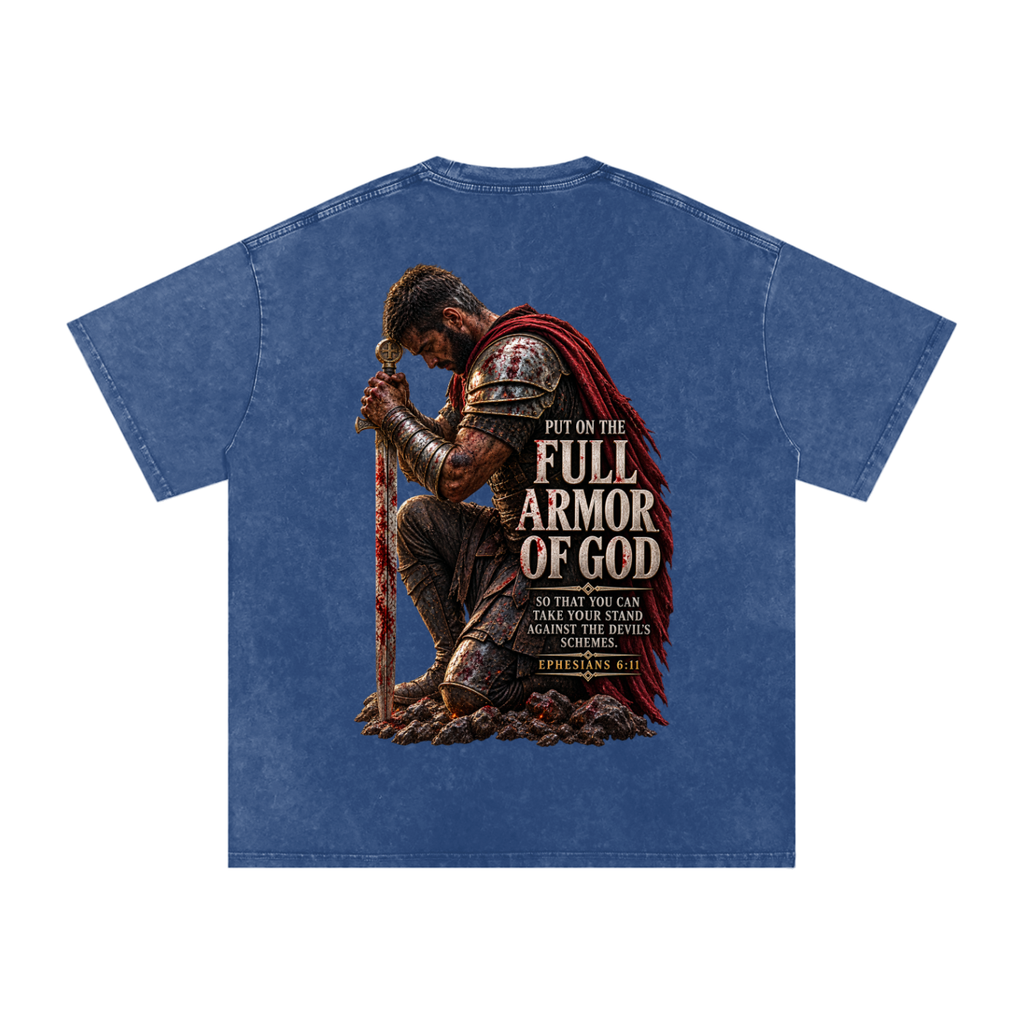Snow Washed Oversized Cotton T-Shirt: Full Armor Of God