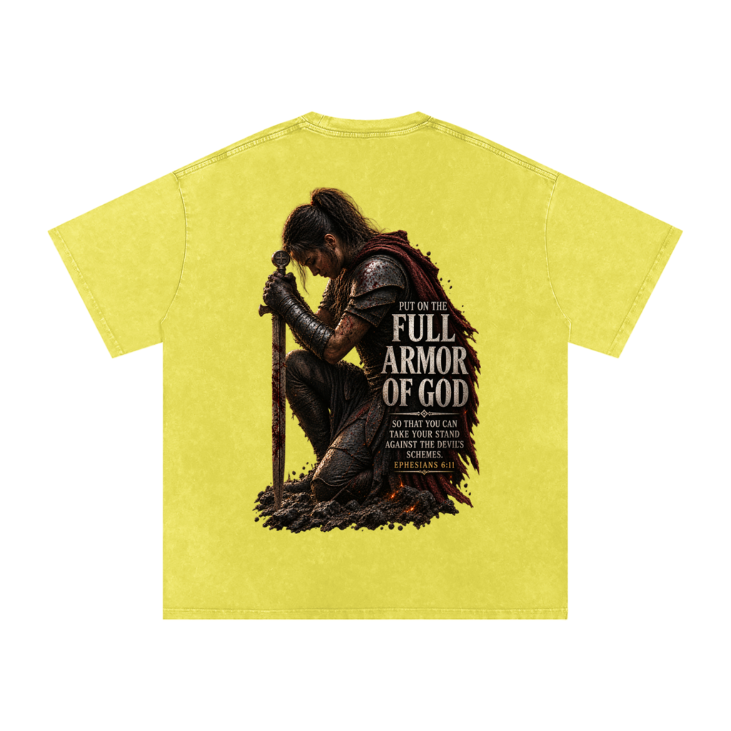 Snow Washed Oversized Cotton T-Shirt: Full Armor Of God