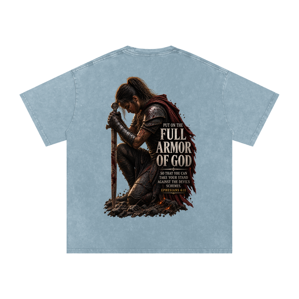 Snow Washed Oversized Cotton T-Shirt: Full Armor Of God