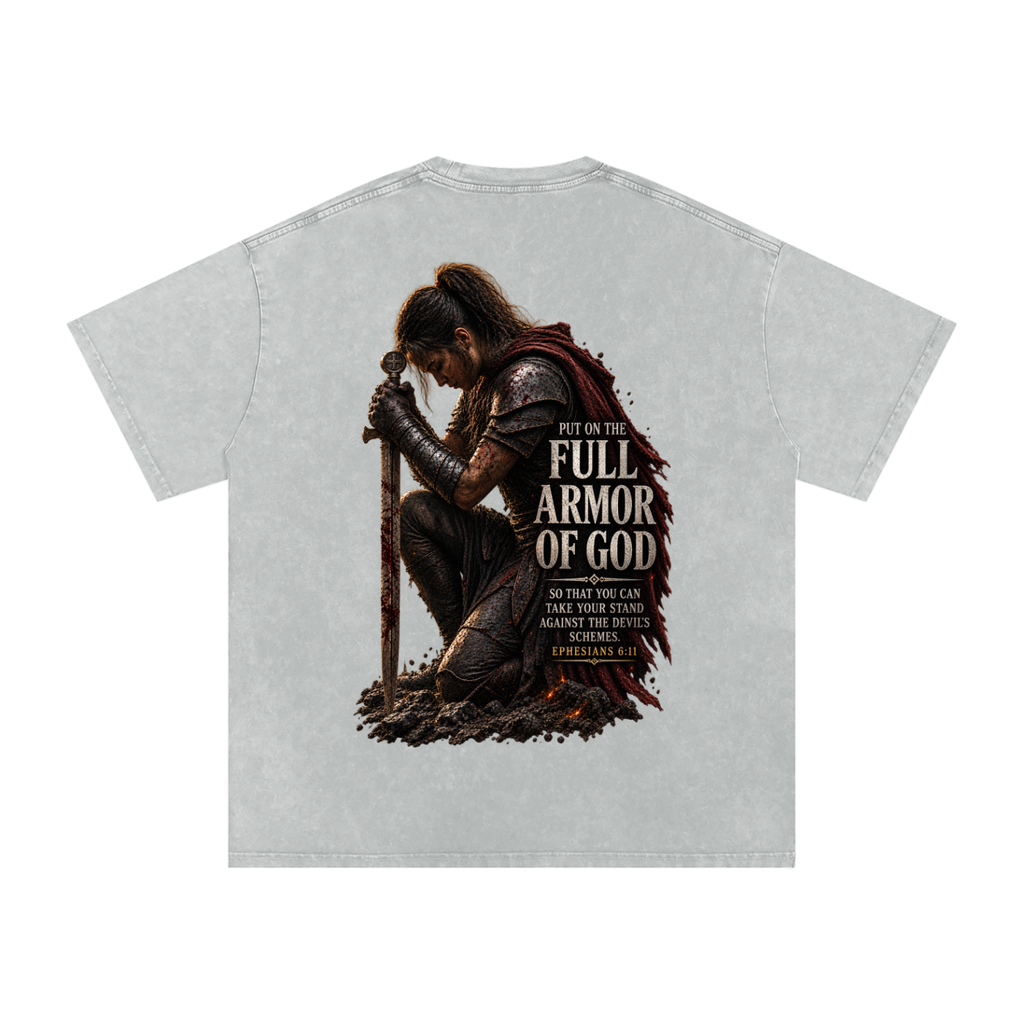 Snow Washed Oversized Cotton T-Shirt: Full Armor Of God