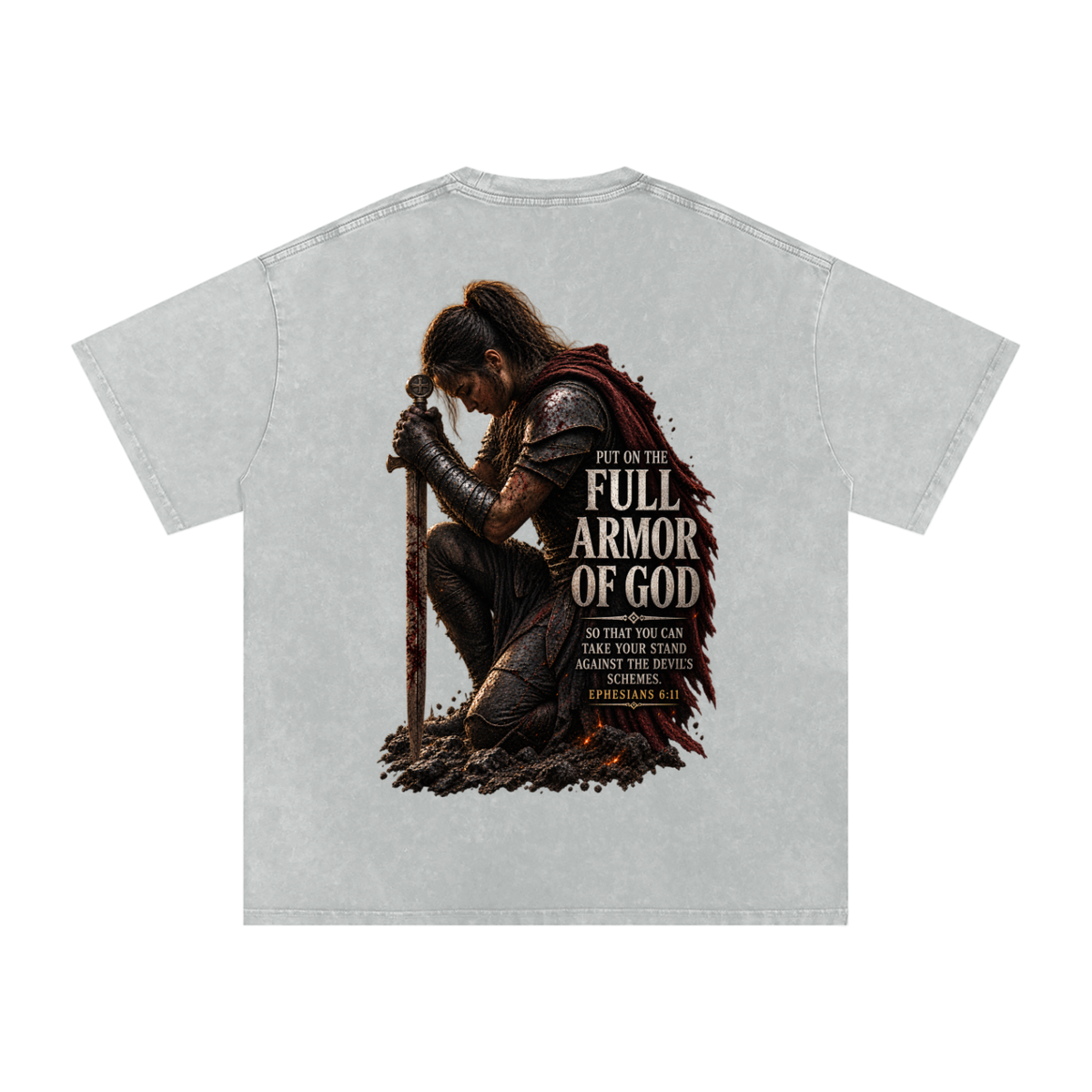 Snow Washed Oversized Cotton T-Shirt: Full Armor Of God