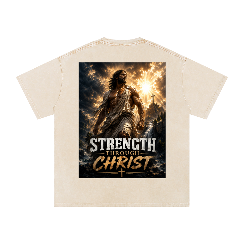 Snow Washed Oversized Cotton T-Shirt: Strength Through Christ