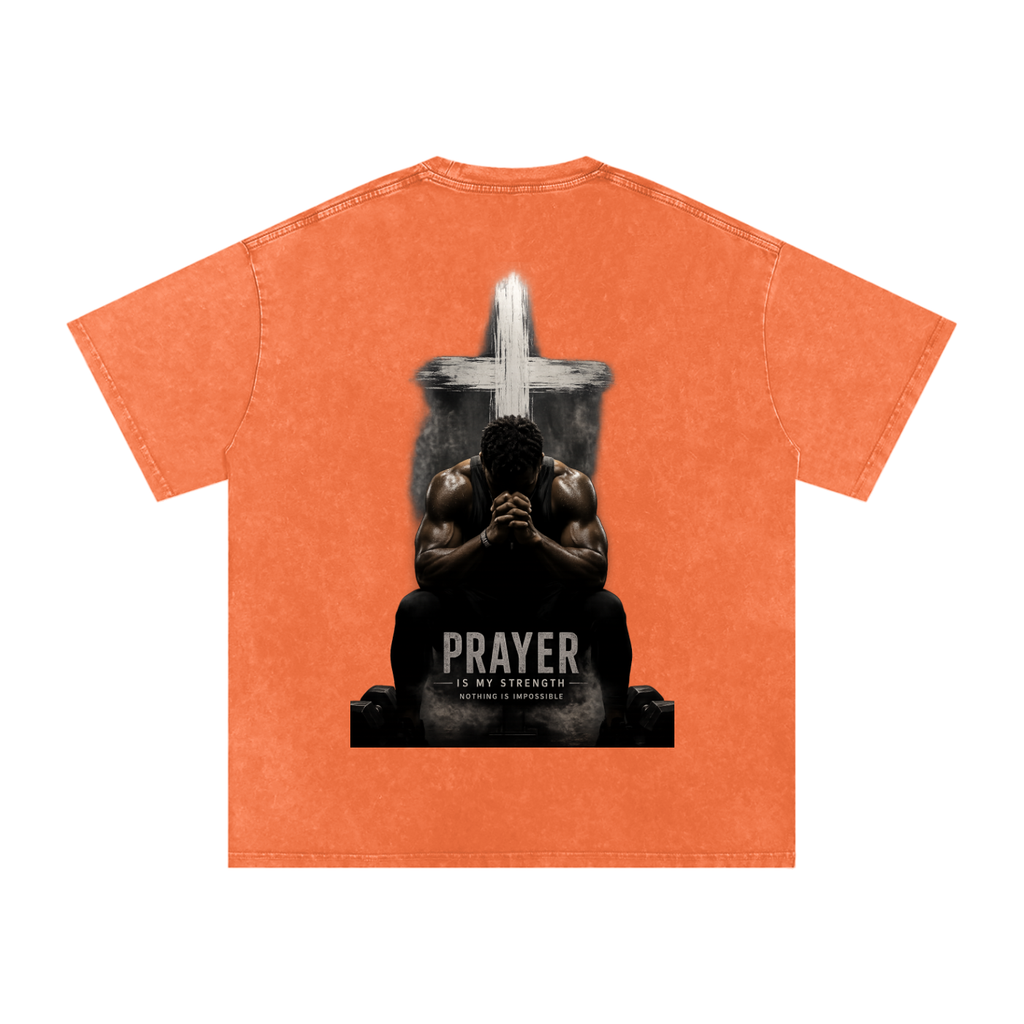 Snow Washed Oversized Cotton T-Shirt: Prayer Is My Strength