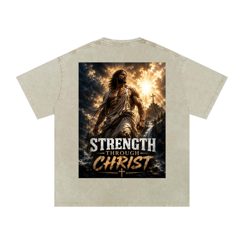 Snow Washed Oversized Cotton T-Shirt: Strength Through Christ