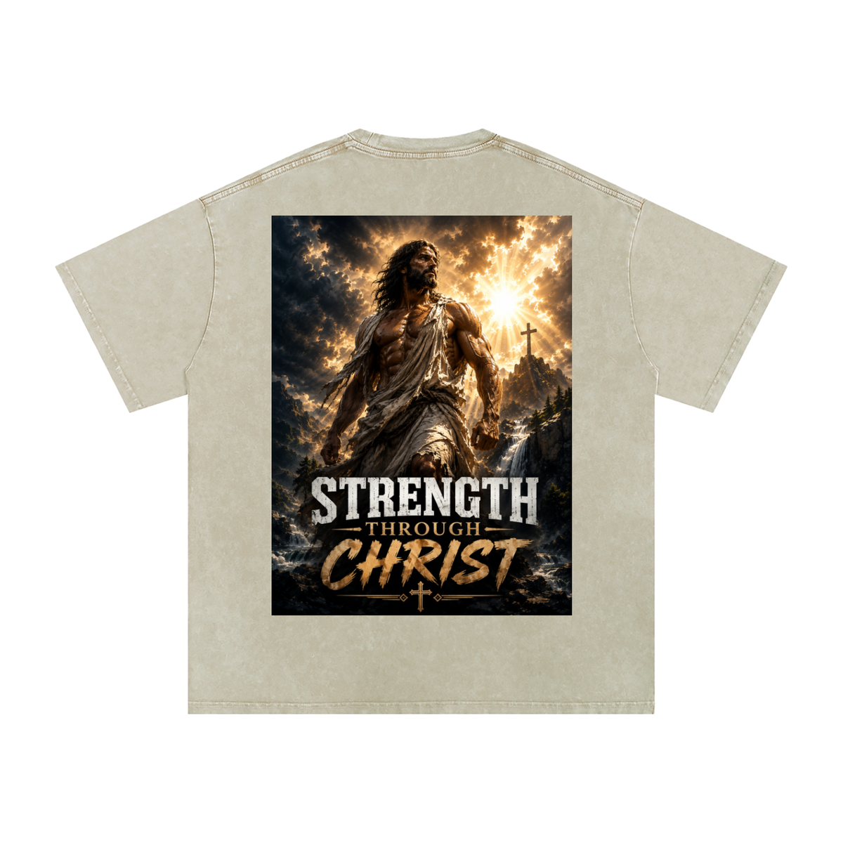 Snow Washed Oversized Cotton T-Shirt: Strength Through Christ