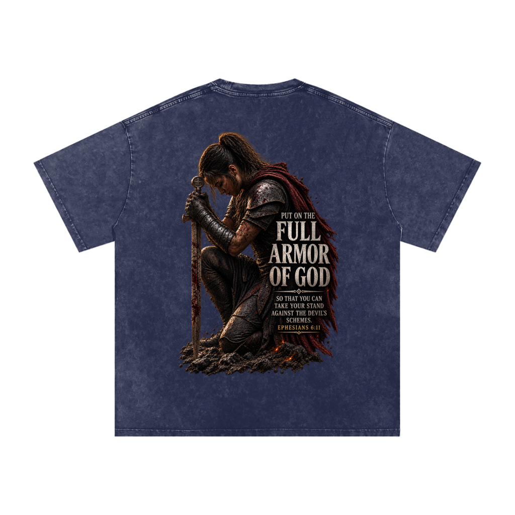 Snow Washed Oversized Cotton T-Shirt: Full Armor Of God