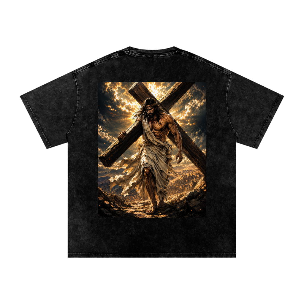 Snow Washed Oversized Cotton T-Shirt: Pick Up Your Cross