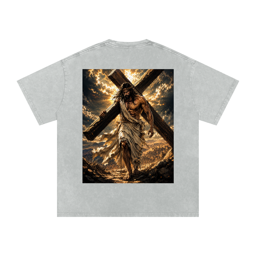 Snow Washed Oversized Cotton T-Shirt: Pick Up Your Cross