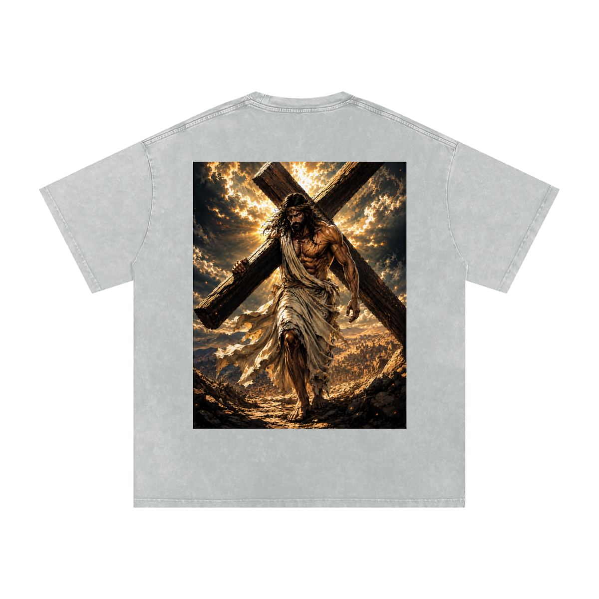 Snow Washed Oversized Cotton T-Shirt: Pick Up Your Cross