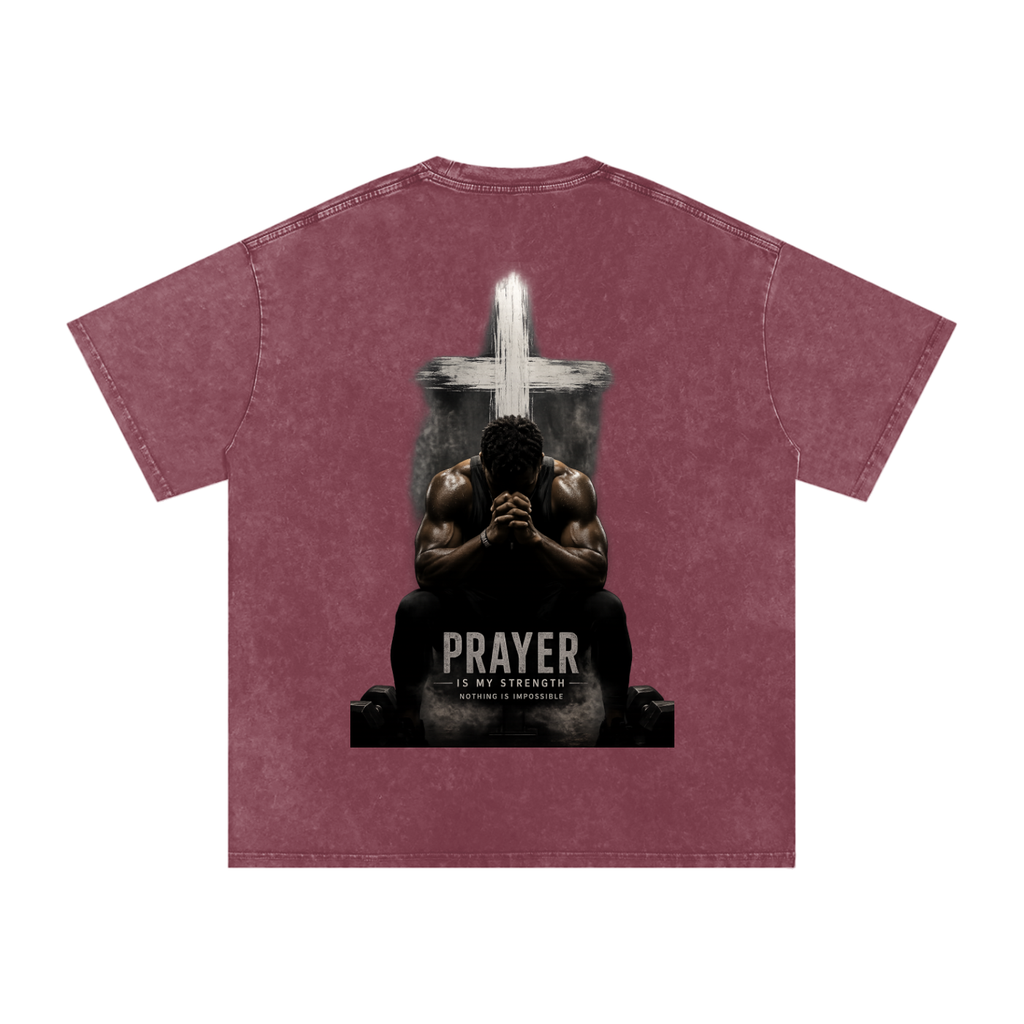 Snow Washed Oversized Cotton T-Shirt: Prayer Is My Strength