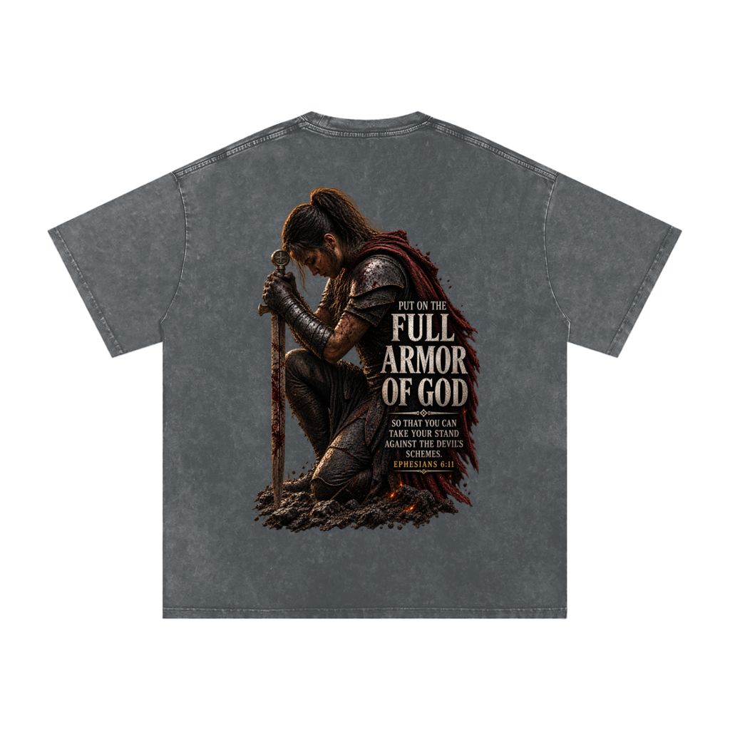 Snow Washed Oversized Cotton T-Shirt: Full Armor Of God