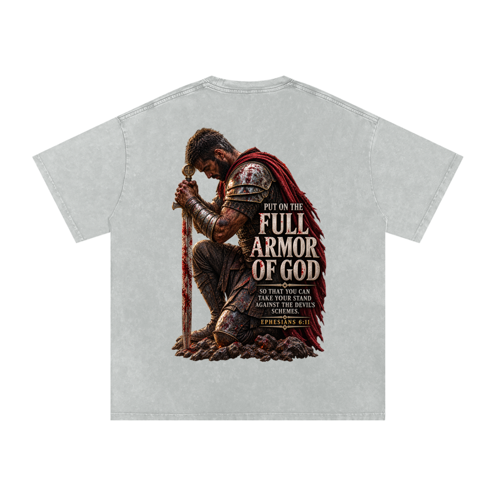 Snow Washed Oversized Cotton T-Shirt: Full Armor Of God