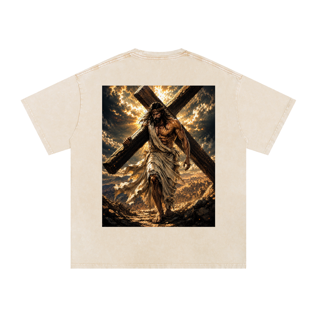Snow Washed Oversized Cotton T-Shirt: Pick Up Your Cross